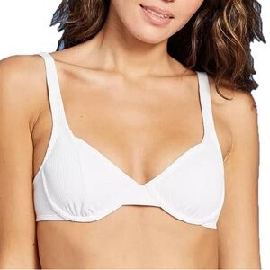 White Ribbed Bikini Top